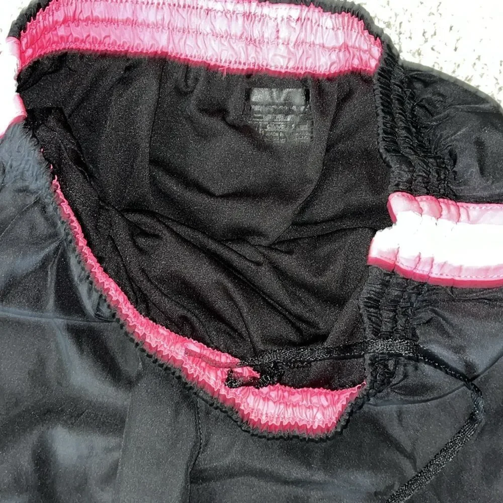 athletic running work out lined women’s shorts M Black Pink & White
